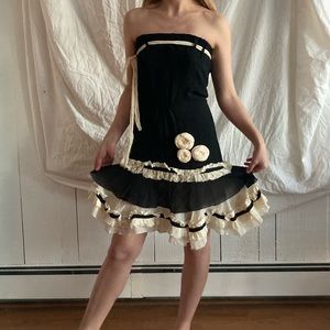 Moschino Silk Strapless Dress Black White Floral